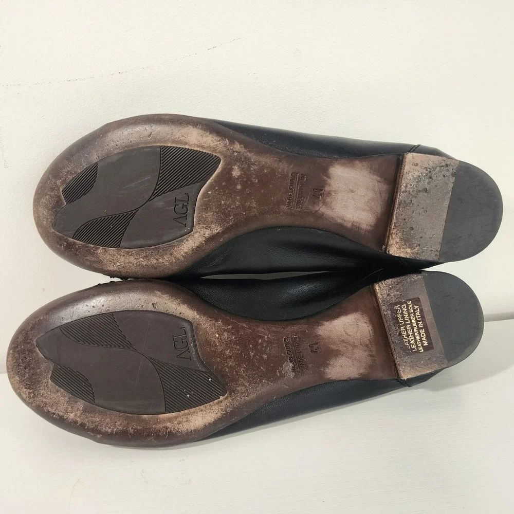 AGL Attilio Giusti Leombruni Ballet Flats Black Leather Patent Cap Toe Buckle 41 - Picture 11 of 12